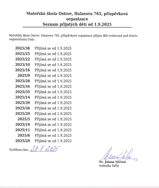 ROZHODNUTÍ O PŘIJETÍ 2025/2026